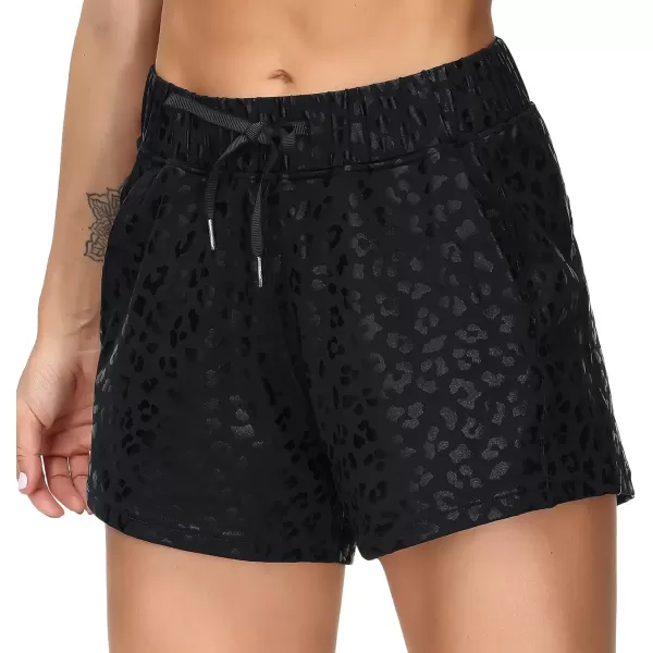 THE GYM PEOPLE Womens Workout Shorts with Loose Fit DrawstringBlack Leopard