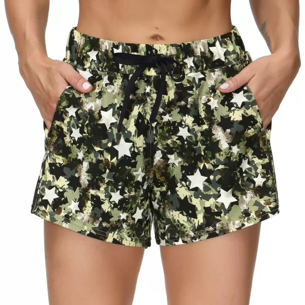 THE GYM PEOPLE Womens Workout Shorts with Loose Fit DrawstringJungle Camo
