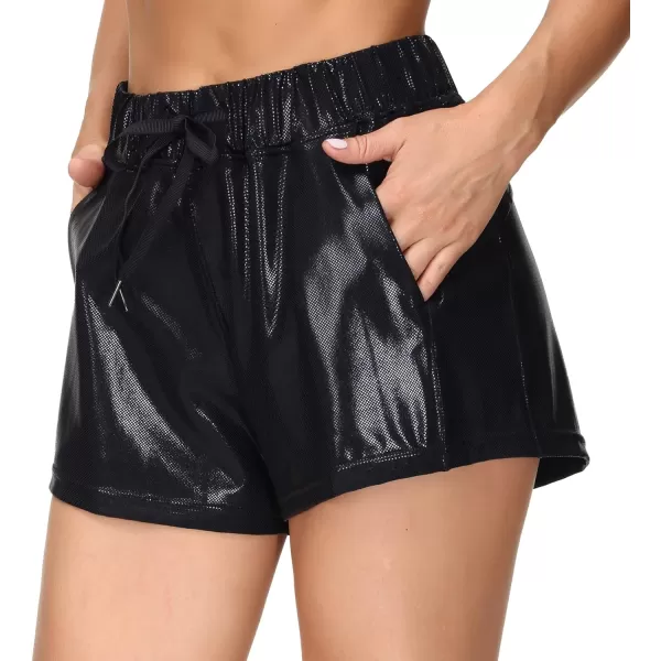 THE GYM PEOPLE Womens Workout Shorts with Loose Fit DrawstringLight Leather Black