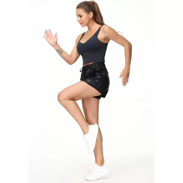 THE GYM PEOPLE Womens Workout Shorts with Loose Fit DrawstringLight Leather Black