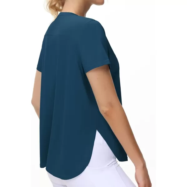 THE GYM PEOPLE Womens Workout TShirts Loose Fit Short Sleeve Cotton Running Basic Tee Tops with Split HemDark Blue Green