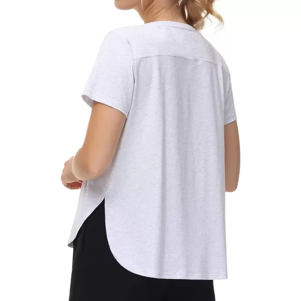 THE GYM PEOPLE Womens Workout TShirts Loose Fit Short Sleeve Cotton Running Basic Tee Tops with Split HemHeather White