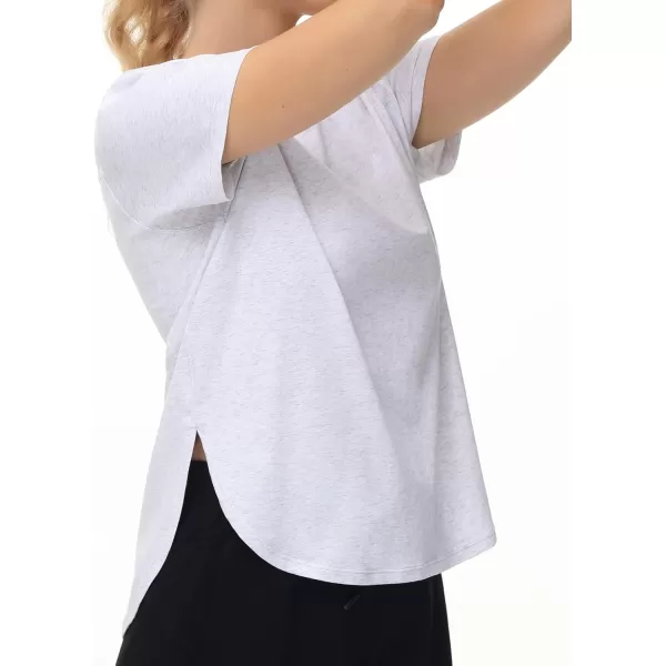 THE GYM PEOPLE Womens Workout TShirts Loose Fit Short Sleeve Cotton Running Basic Tee Tops with Split HemHeather White