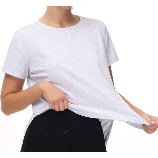THE GYM PEOPLE Womens Workout TShirts Loose Fit Short Sleeve Cotton Running Basic Tee Tops with Split HemHeather White