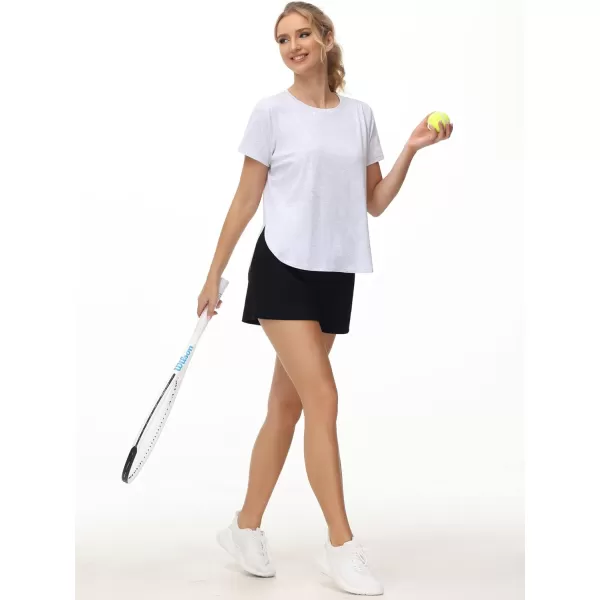 THE GYM PEOPLE Womens Workout TShirts Loose Fit Short Sleeve Cotton Running Basic Tee Tops with Split HemHeather White