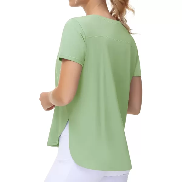 THE GYM PEOPLE Womens Workout TShirts Loose Fit Short Sleeve Cotton Running Basic Tee Tops with Split HemJasmine Green
