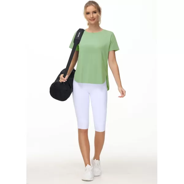 THE GYM PEOPLE Womens Workout TShirts Loose Fit Short Sleeve Cotton Running Basic Tee Tops with Split HemJasmine Green