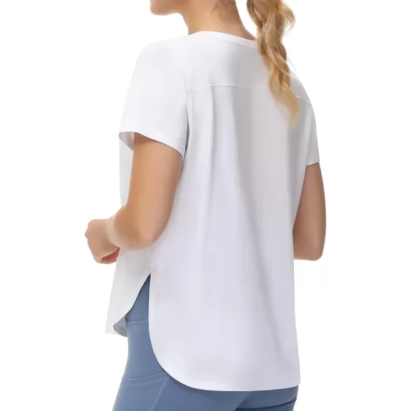 THE GYM PEOPLE Womens Workout TShirts Loose Fit Short Sleeve Cotton Running Basic Tee Tops with Split HemWhite