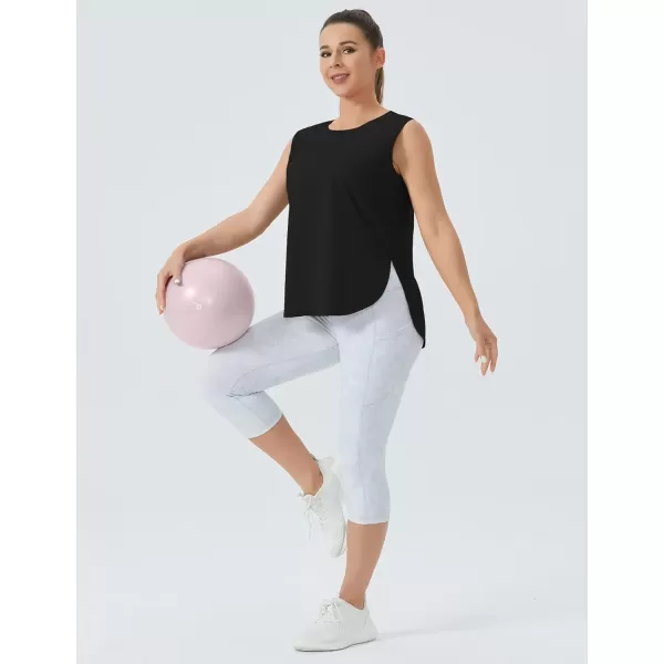 THE GYM PEOPLE Womens Workout Tank Tops Loose Fit Sleeveless Cotton Running ShirtsBlack