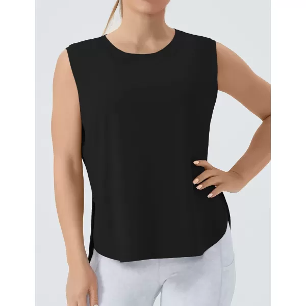 THE GYM PEOPLE Womens Workout Tank Tops Loose Fit Sleeveless Cotton Running ShirtsBlack