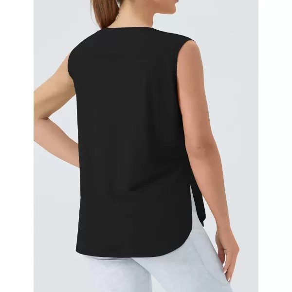 THE GYM PEOPLE Womens Workout Tank Tops Loose Fit Sleeveless Cotton Running ShirtsBlack