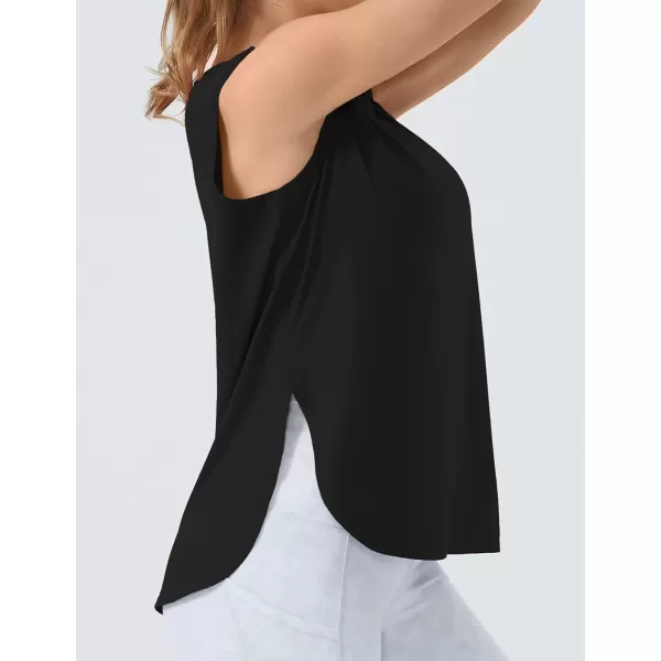 THE GYM PEOPLE Womens Workout Tank Tops Loose Fit Sleeveless Cotton Running ShirtsBlack