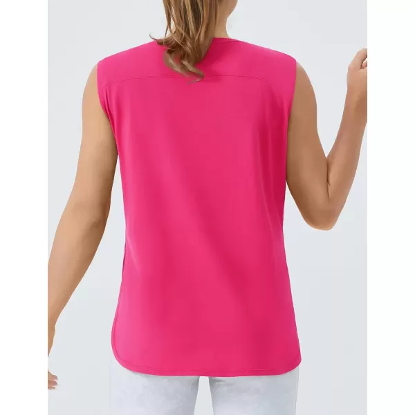 THE GYM PEOPLE Womens Workout Tank Tops Loose Fit Sleeveless Cotton Running ShirtsBright Pink