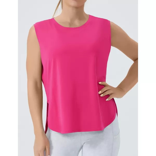 THE GYM PEOPLE Womens Workout Tank Tops Loose Fit Sleeveless Cotton Running ShirtsBright Pink