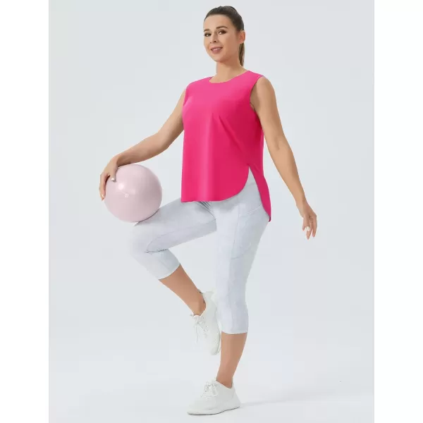 THE GYM PEOPLE Womens Workout Tank Tops Loose Fit Sleeveless Cotton Running ShirtsBright Pink