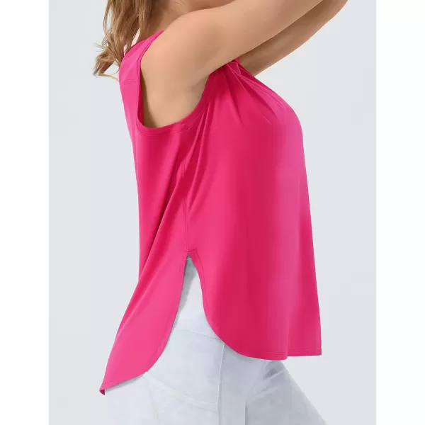 THE GYM PEOPLE Womens Workout Tank Tops Loose Fit Sleeveless Cotton Running ShirtsBright Pink