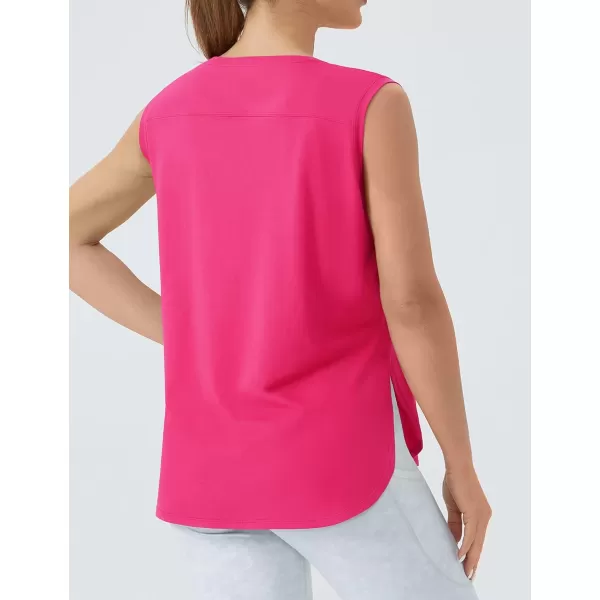 THE GYM PEOPLE Womens Workout Tank Tops Loose Fit Sleeveless Cotton Running ShirtsBright Pink