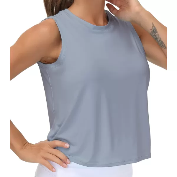 THE GYM PEOPLE Womens Workout Tops in Ice Silk Quick Dry SleevelessBlue