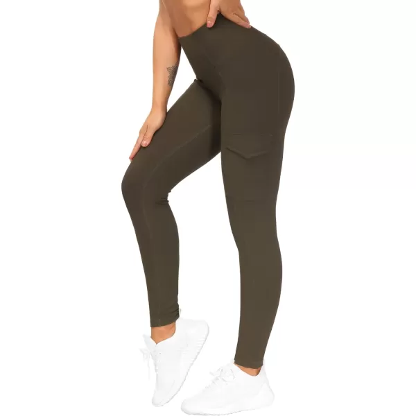 THE GYM PEOPLE Womens Yoga Pants High Waist with Pocket Tummy ControlDark Olive