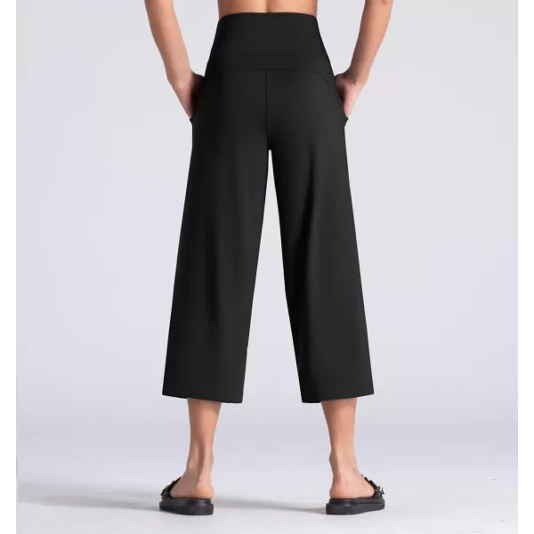 THE GYM PEOPLE Womens Yoga Pants with Pockets and Tummy Control High Waist in Flare CropBlack