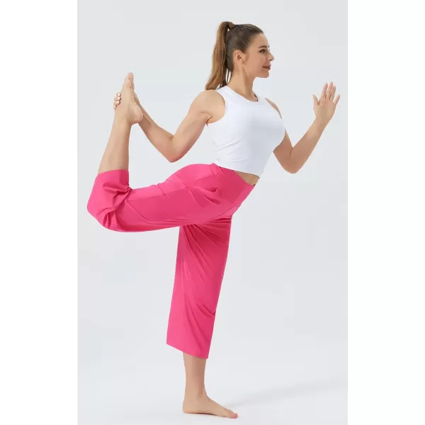 THE GYM PEOPLE Womens Yoga Pants with Pockets and Tummy Control High Waist in Flare CropBright Pink