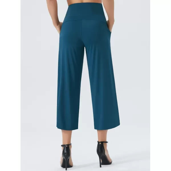 THE GYM PEOPLE Womens Yoga Pants with Pockets and Tummy Control High Waist in Flare CropDark Blue Green