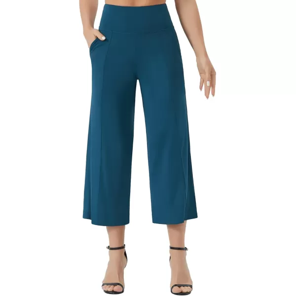 THE GYM PEOPLE Womens Yoga Pants with Pockets and Tummy Control High Waist in Flare CropDark Blue Green