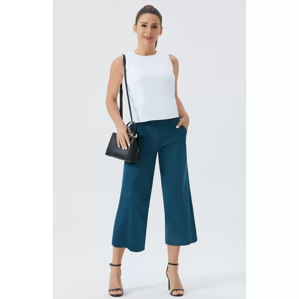 THE GYM PEOPLE Womens Yoga Pants with Pockets and Tummy Control High Waist in Flare CropDark Blue Green