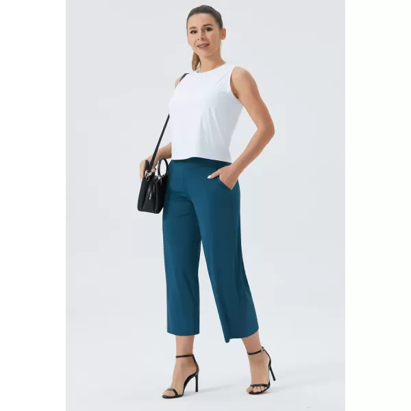 THE GYM PEOPLE Womens Yoga Pants with Pockets and Tummy Control High Waist in Flare CropDark Blue Green
