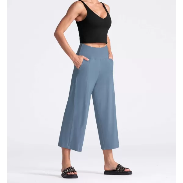 THE GYM PEOPLE Womens Yoga Pants with Pockets and Tummy Control High Waist in Flare CropDenim Blue