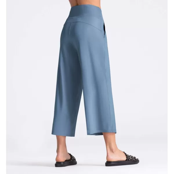 THE GYM PEOPLE Womens Yoga Pants with Pockets and Tummy Control High Waist in Flare CropDenim Blue