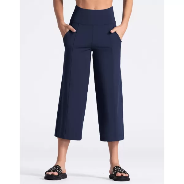 THE GYM PEOPLE Womens Yoga Pants with Pockets and Tummy Control High Waist in Flare CropNavy Blue