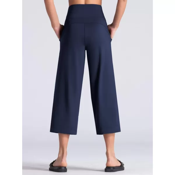 THE GYM PEOPLE Womens Yoga Pants with Pockets and Tummy Control High Waist in Flare CropNavy Blue