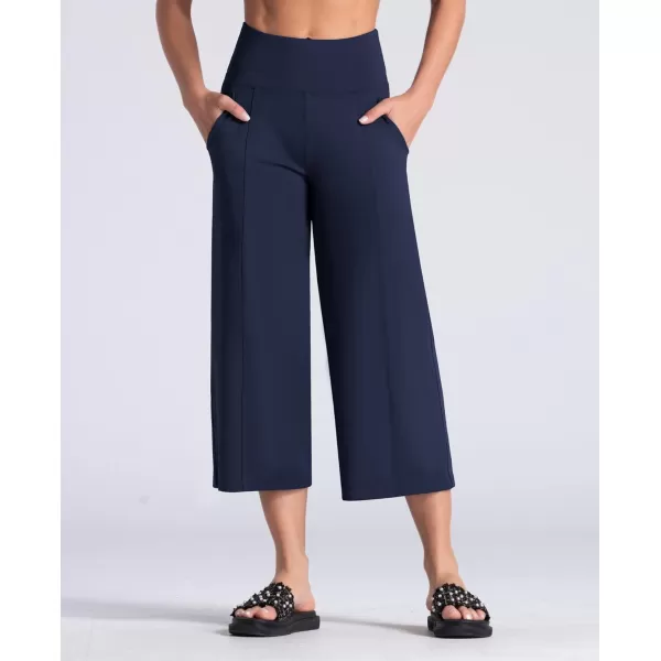 THE GYM PEOPLE Womens Yoga Pants with Pockets and Tummy Control High Waist in Flare CropNavy Blue