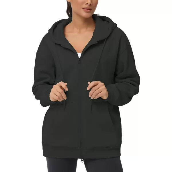 THE GYM PEOPLE Womens Zip Up Plus Oversize Hoodie Drawstring Sweatshirts Casual Long Sleeve Jacket with PocketsBlack