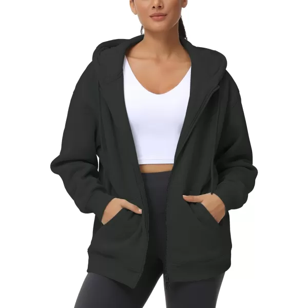 THE GYM PEOPLE Womens Zip Up Plus Oversize Hoodie Drawstring Sweatshirts Casual Long Sleeve Jacket with PocketsBlack