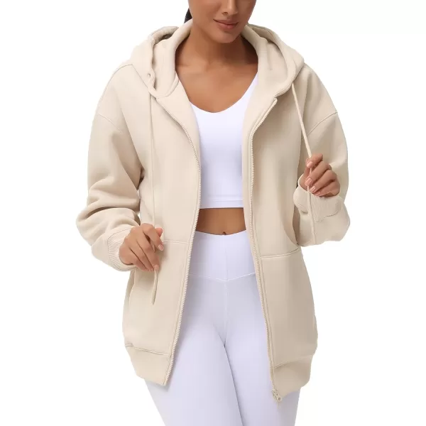 THE GYM PEOPLE Womens Zip Up Plus Oversize Hoodie Drawstring Sweatshirts Casual Long Sleeve Jacket with PocketsKhaki