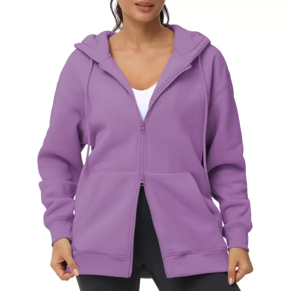 THE GYM PEOPLE Womens Zip Up Plus Oversize Hoodie Drawstring Sweatshirts Casual Long Sleeve Jacket with PocketsLavender Purple