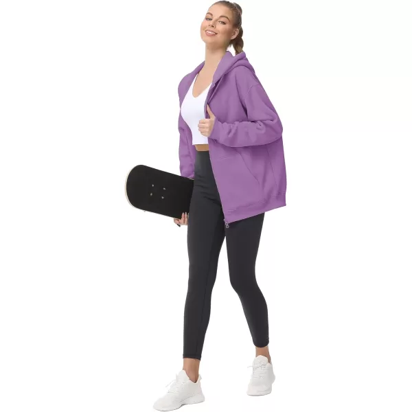 THE GYM PEOPLE Womens Zip Up Plus Oversize Hoodie Drawstring Sweatshirts Casual Long Sleeve Jacket with PocketsLavender Purple