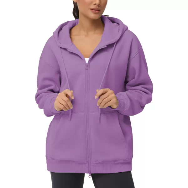 THE GYM PEOPLE Womens Zip Up Plus Oversize Hoodie Drawstring Sweatshirts Casual Long Sleeve Jacket with PocketsLavender Purple