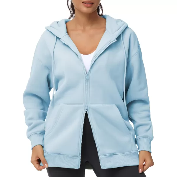 THE GYM PEOPLE Womens Zip Up Plus Oversize Hoodie Drawstring Sweatshirts Casual Long Sleeve Jacket with PocketsLight Blue