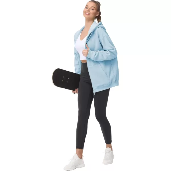 THE GYM PEOPLE Womens Zip Up Plus Oversize Hoodie Drawstring Sweatshirts Casual Long Sleeve Jacket with PocketsLight Blue