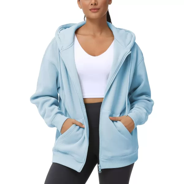 THE GYM PEOPLE Womens Zip Up Plus Oversize Hoodie Drawstring Sweatshirts Casual Long Sleeve Jacket with PocketsLight Blue