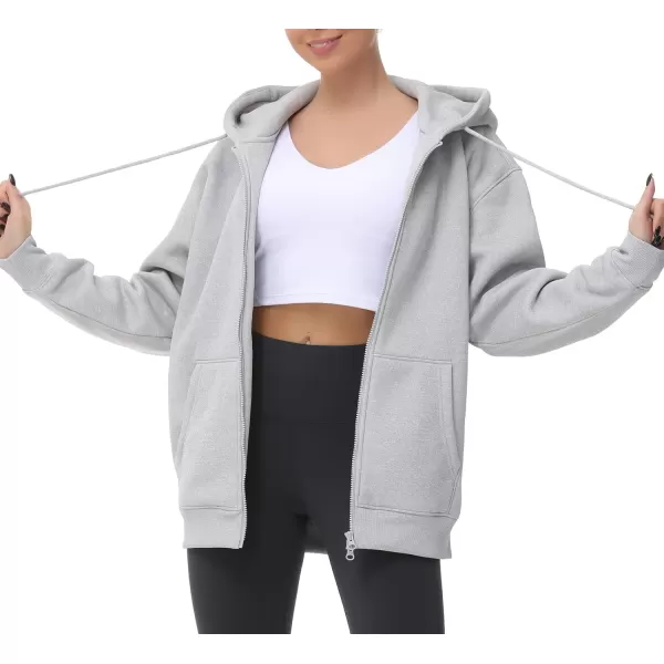THE GYM PEOPLE Womens Zip Up Plus Oversize Hoodie Drawstring Sweatshirts Casual Long Sleeve Jacket with PocketsLight Grey