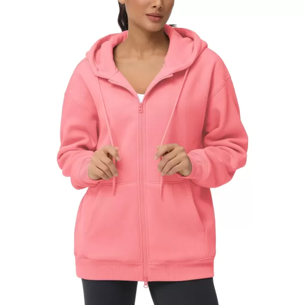 THE GYM PEOPLE Womens Zip Up Plus Oversize Hoodie Drawstring Sweatshirts Casual Long Sleeve Jacket with PocketsWatermelon Pink