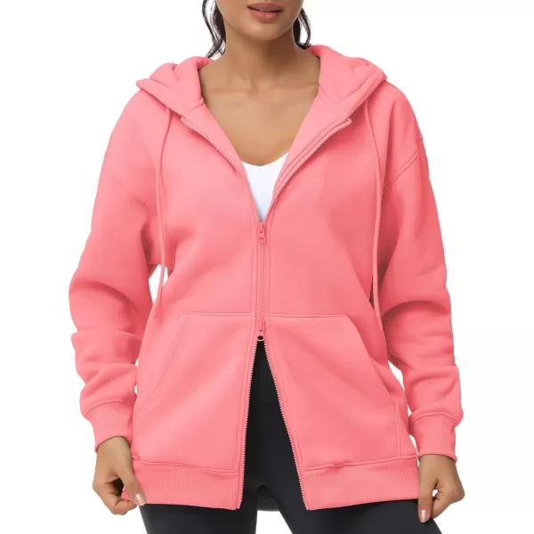 THE GYM PEOPLE Womens Zip Up Plus Oversize Hoodie Drawstring Sweatshirts Casual Long Sleeve Jacket with PocketsWatermelon Pink