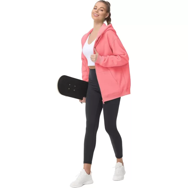THE GYM PEOPLE Womens Zip Up Plus Oversize Hoodie Drawstring Sweatshirts Casual Long Sleeve Jacket with PocketsWatermelon Pink