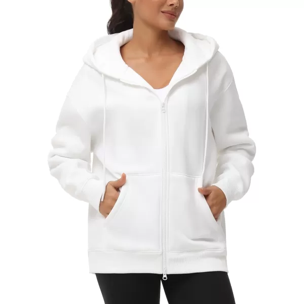 THE GYM PEOPLE Womens Zip Up Plus Oversize Hoodie Drawstring Sweatshirts Casual Long Sleeve Jacket with PocketsWhite