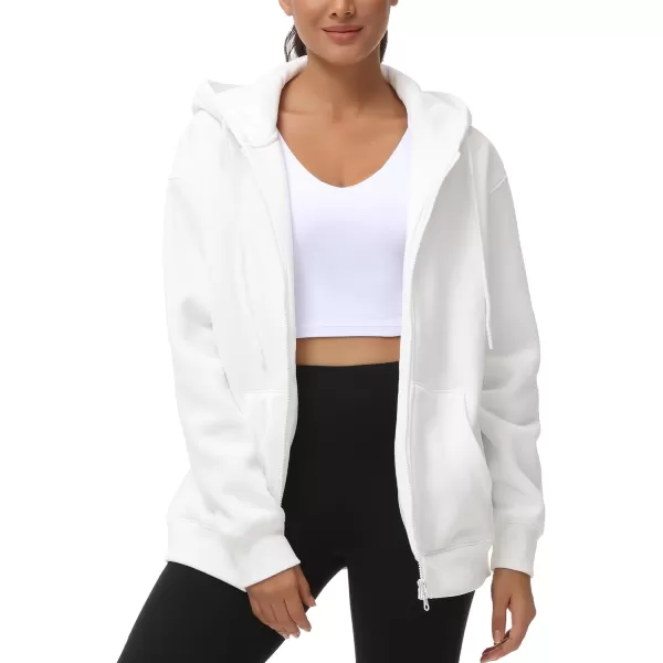 THE GYM PEOPLE Womens Zip Up Plus Oversize Hoodie Drawstring Sweatshirts Casual Long Sleeve Jacket with PocketsWhite