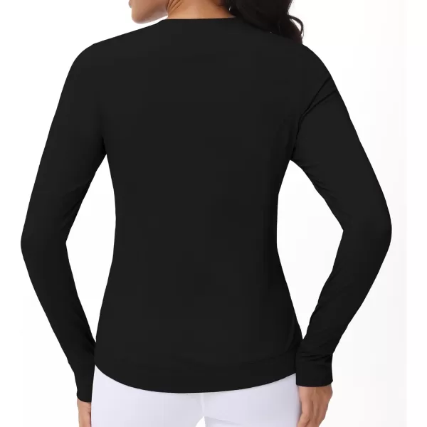 Womens Long Sleeve Compression Shirts Workout Tops Cross Hem Athletic Running Yoga TShirts with Thumb HoleBlack